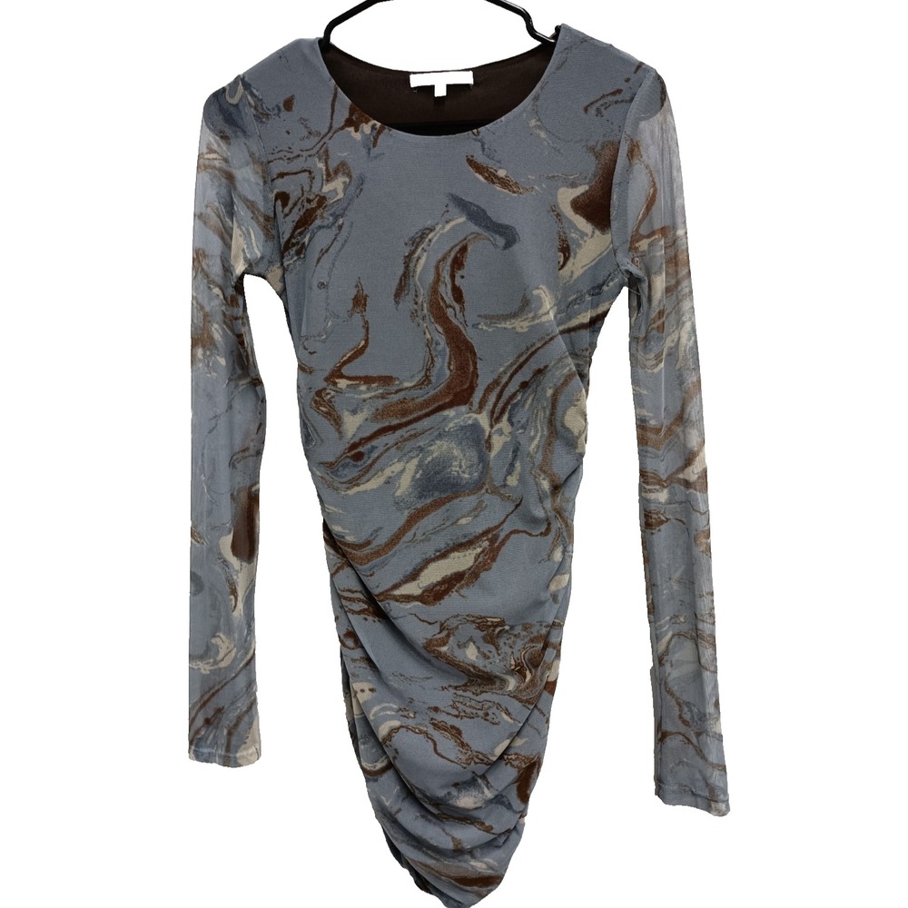 Y2K Antistar Artsy Grunge Tunic Top Womens Small Abstract Mesh Ruched Stretch